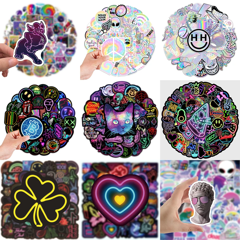 10/30/50PCS Cartoon Laser Stickers Series Creative Gradient Graffiti Helmet Luggage Laptop Refrigerator DIY Decoration Wholesale