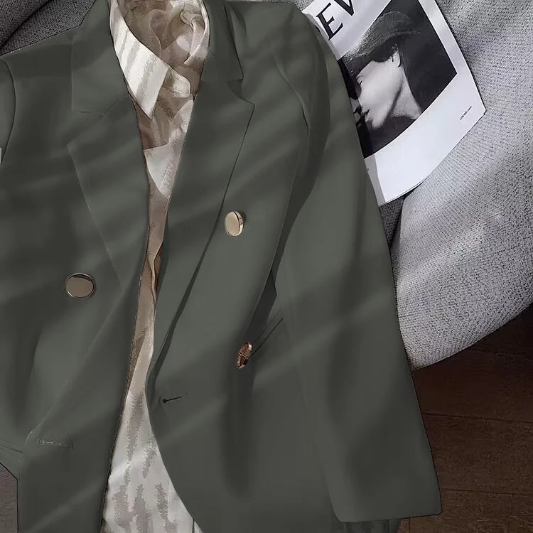 

Элегантный серый тонкий пиджак 2025 года, новинка, свободный крой, с металлической пряжкой, 22 цвета, женская деловая повседневная верхняя одежда из полиэстера