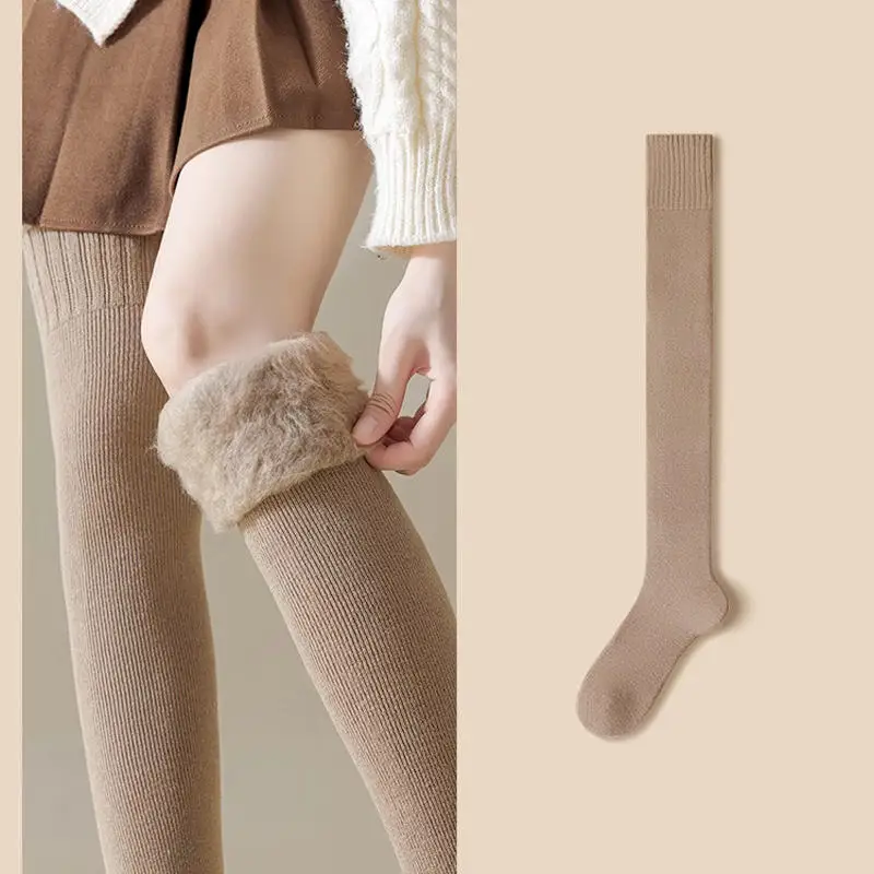 Over Knee Winter Socks For Women Plush Anti-slip Stockings Solid Colors Warm Thigh Socks JK Uniform Anti Slip Long Tube Socks