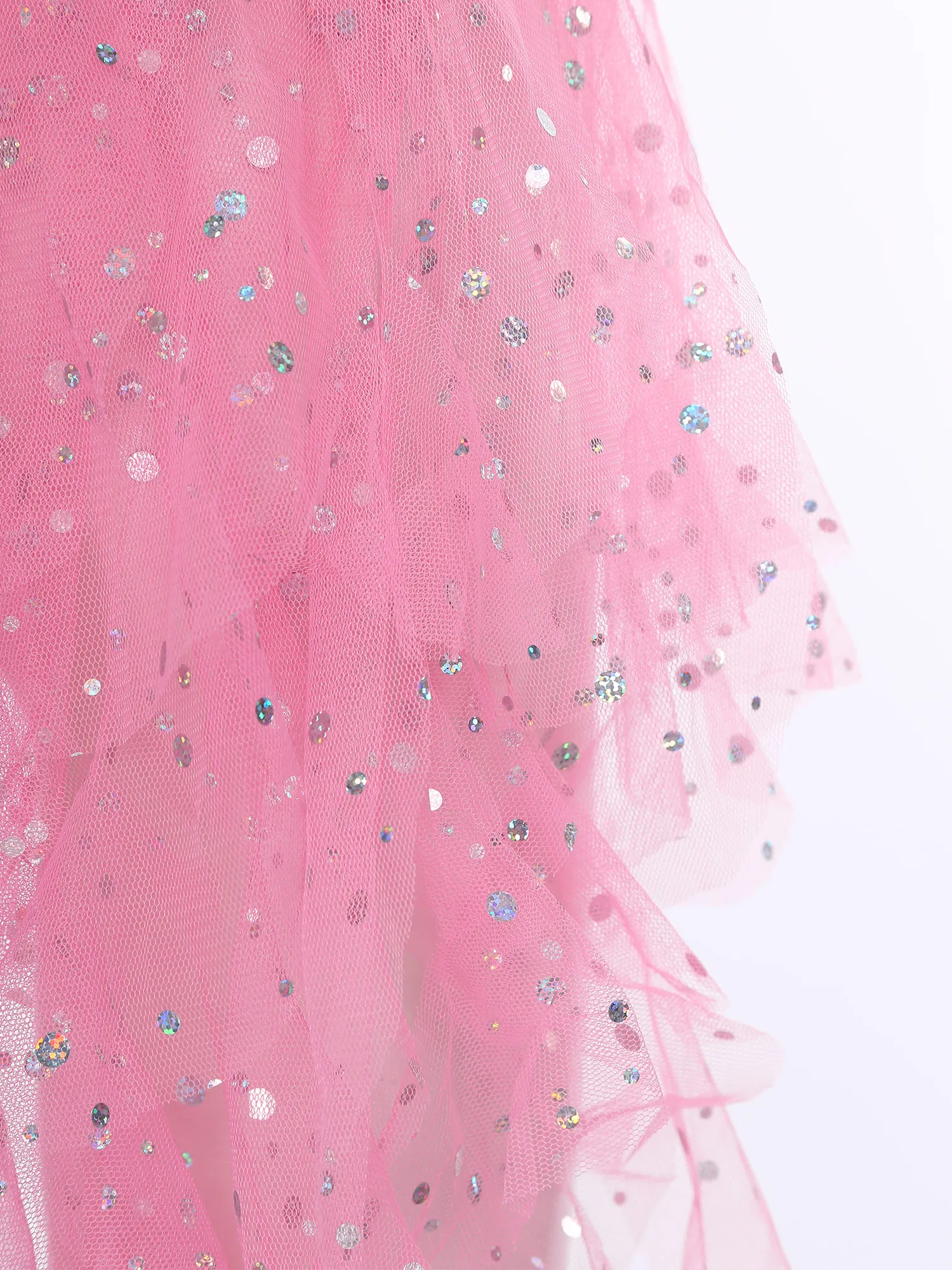 Women Sheer Tulle Belly Dance Hip Scarf Ruffles Sequin Tiered Split Hem Satin Belt Waist Skirt Chacha Latin Tango Dance Costume