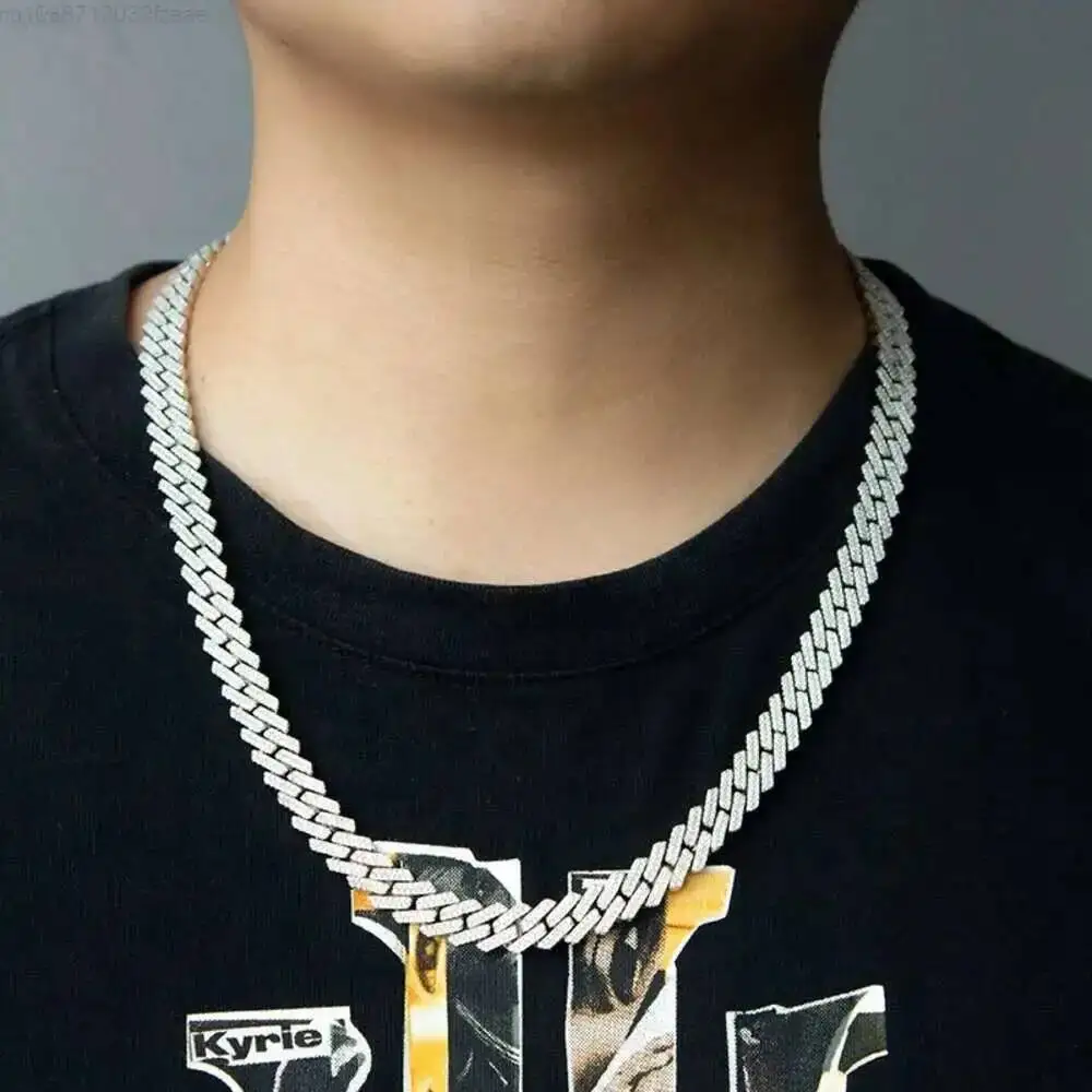 

10mm 2 Row Diamond Cuban Link Chain 925 Sterling Silver Iced Out Moissanite Cuban Chain Necklace