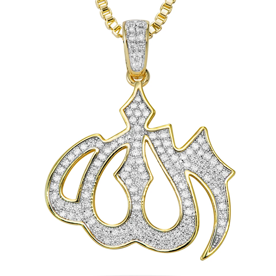 

VANAXIN Iced Out 5A Zircon Arabic Allah Pendant Hip Hop Pendant for Women Men 14K Gold Plated Copper Design Jewelry