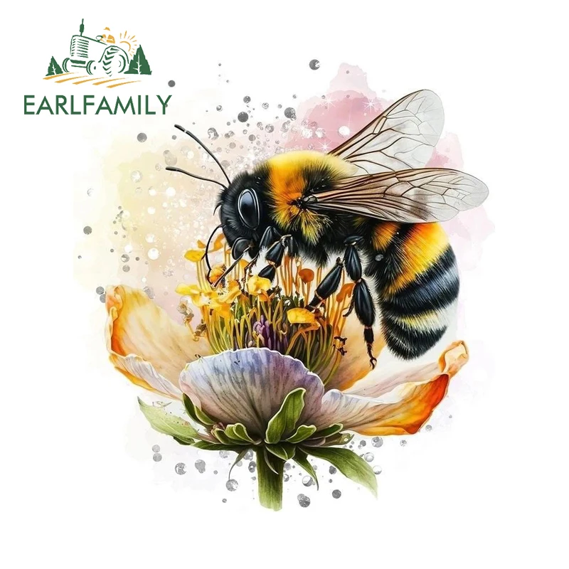 EARLFAMILY Artistic Killer Bee With Flowers Car Stickers Cool Window Laptop Trunk Decals Eye-catching Vinyl PVC Car Styling