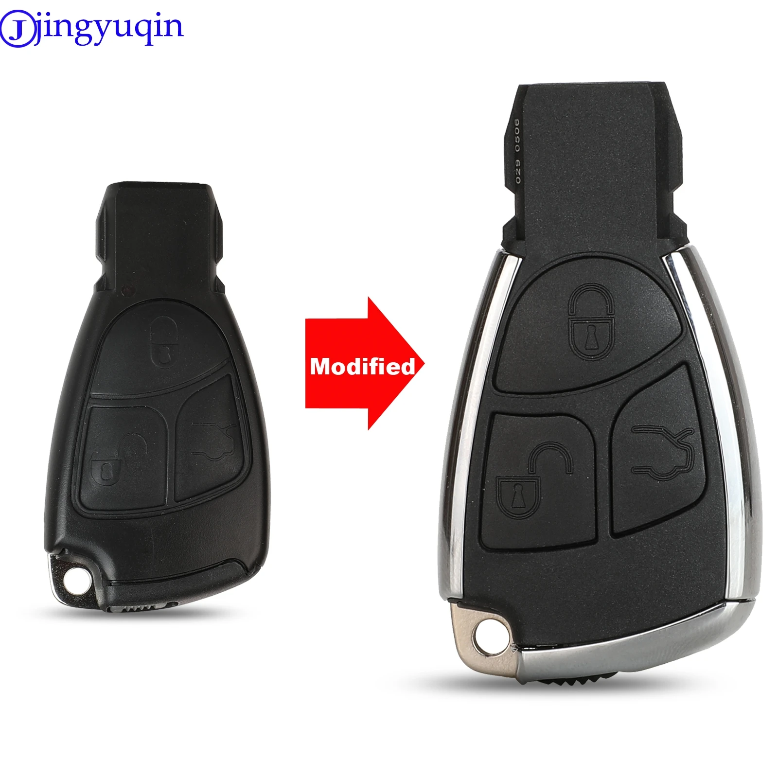 jingyuqin New Style Silver Side Modified Remote Key Shell Case Fob Cover For Benz CLS C E S + battery Holder Part