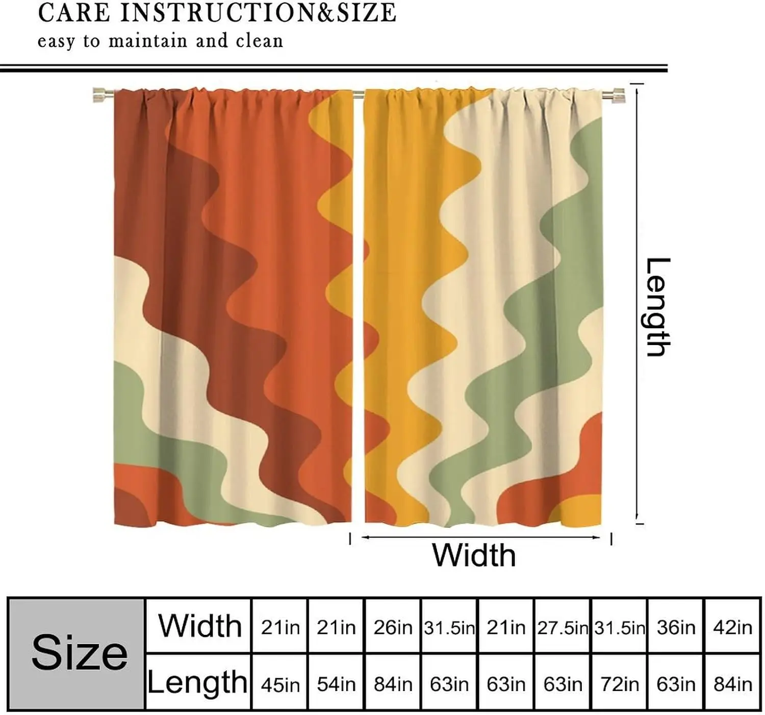 Dynamic Curved Color Block Theme Curtain 2 Panels Warm Earth Tone Bedroom Print Window Curtain Boho Vintage Home Decor