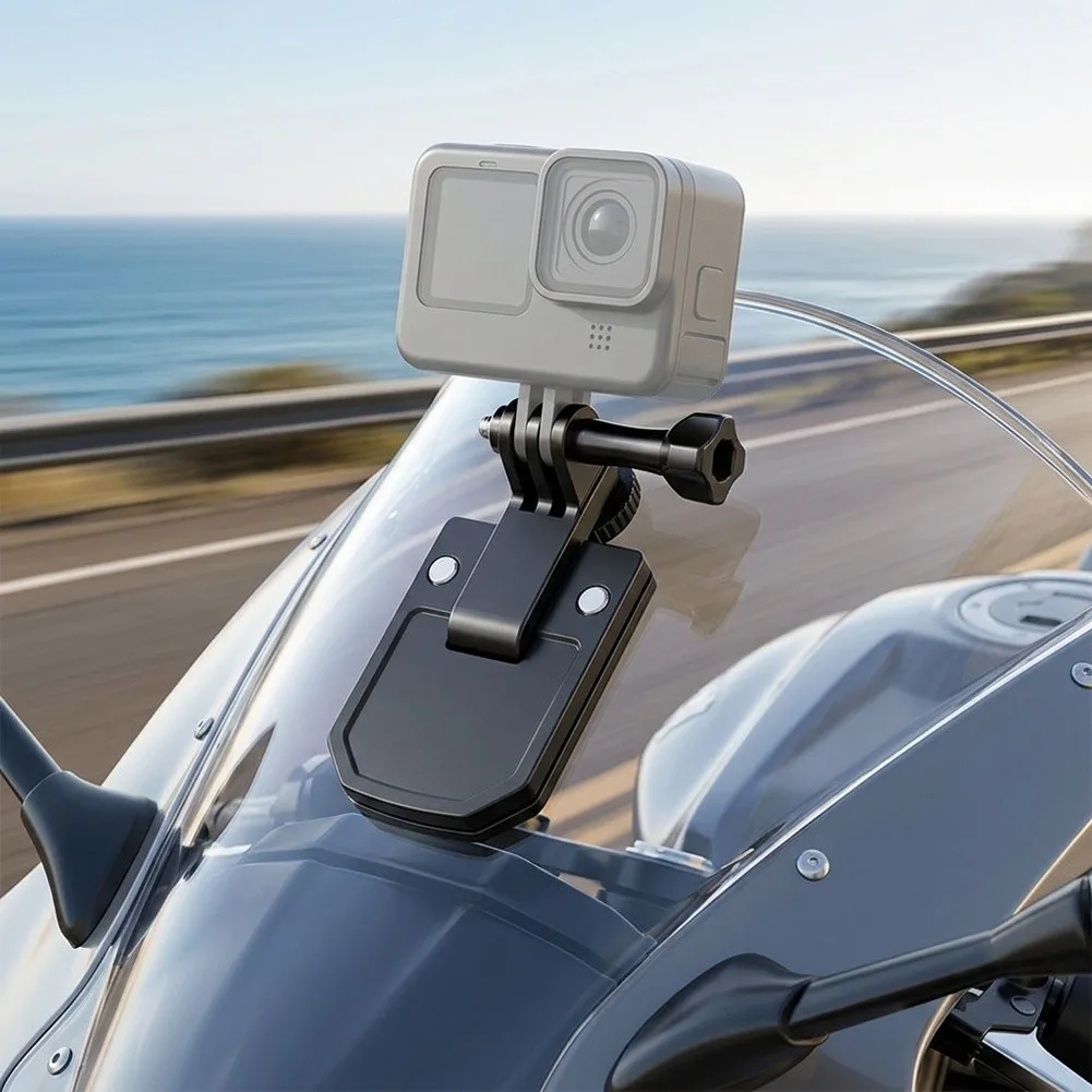 Aluminum Alloy Motorcycle Windshield Clip Mount for Insta360 X6 Camera Secure Attachment for Motorbike Riding Footage