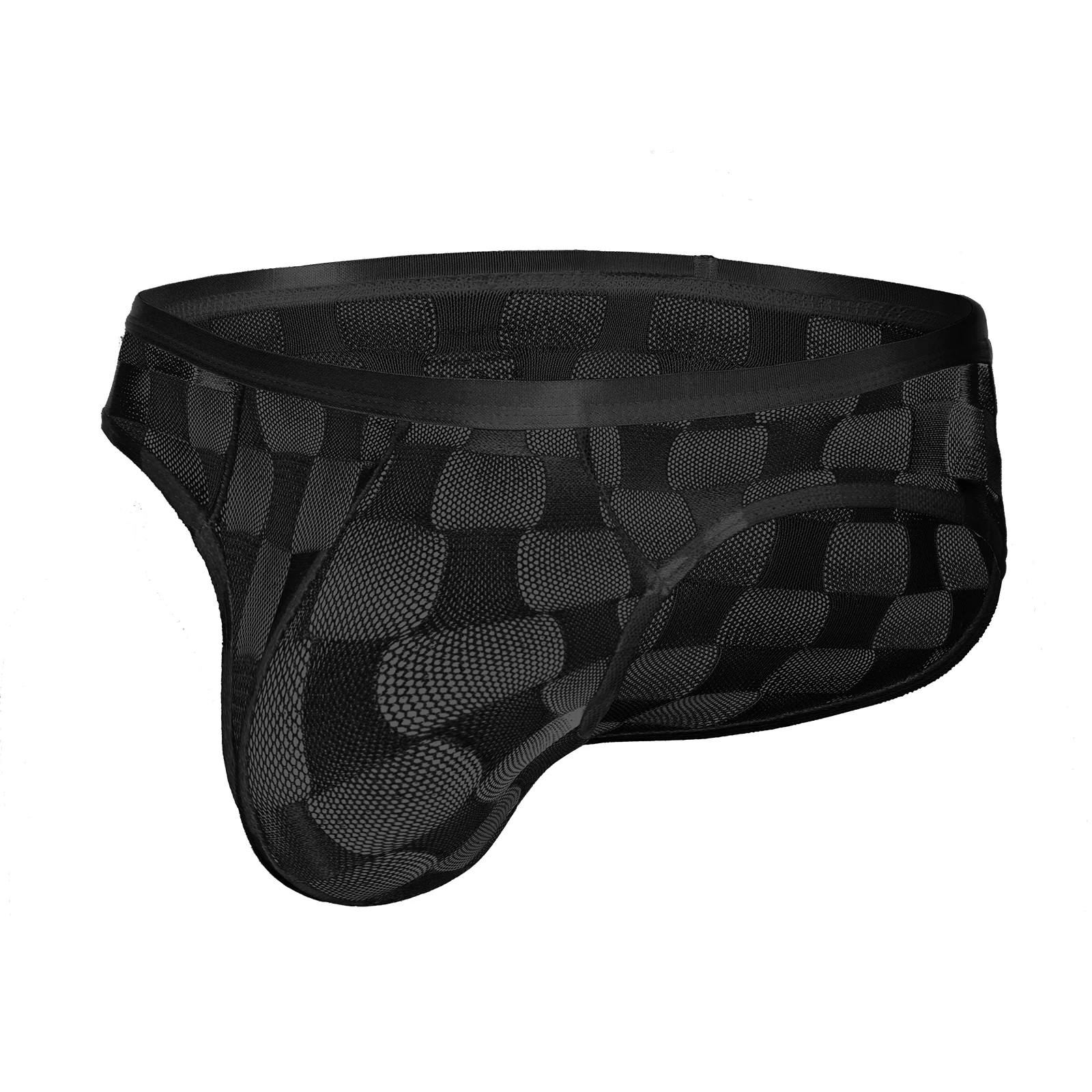 Men Mesh Sports Underwear Checkered Briefs Ultra Thin Sexy Low Waist Bulge Pouch Breathable Underpants Fitness Gyms lingerie