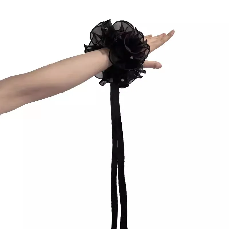 Black Pearl Wrist Strap Hand Flower Ballroom Dance Accessories Waltz Dancing Floating Sleeves Dance Dress Performance Wear