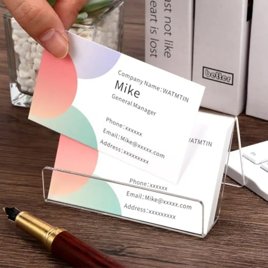 3 Pcs Acrylic Business Card Holder for Desk, Desktop Business Card Stand, Clear Name Cards Display Holder for Exhibition Access