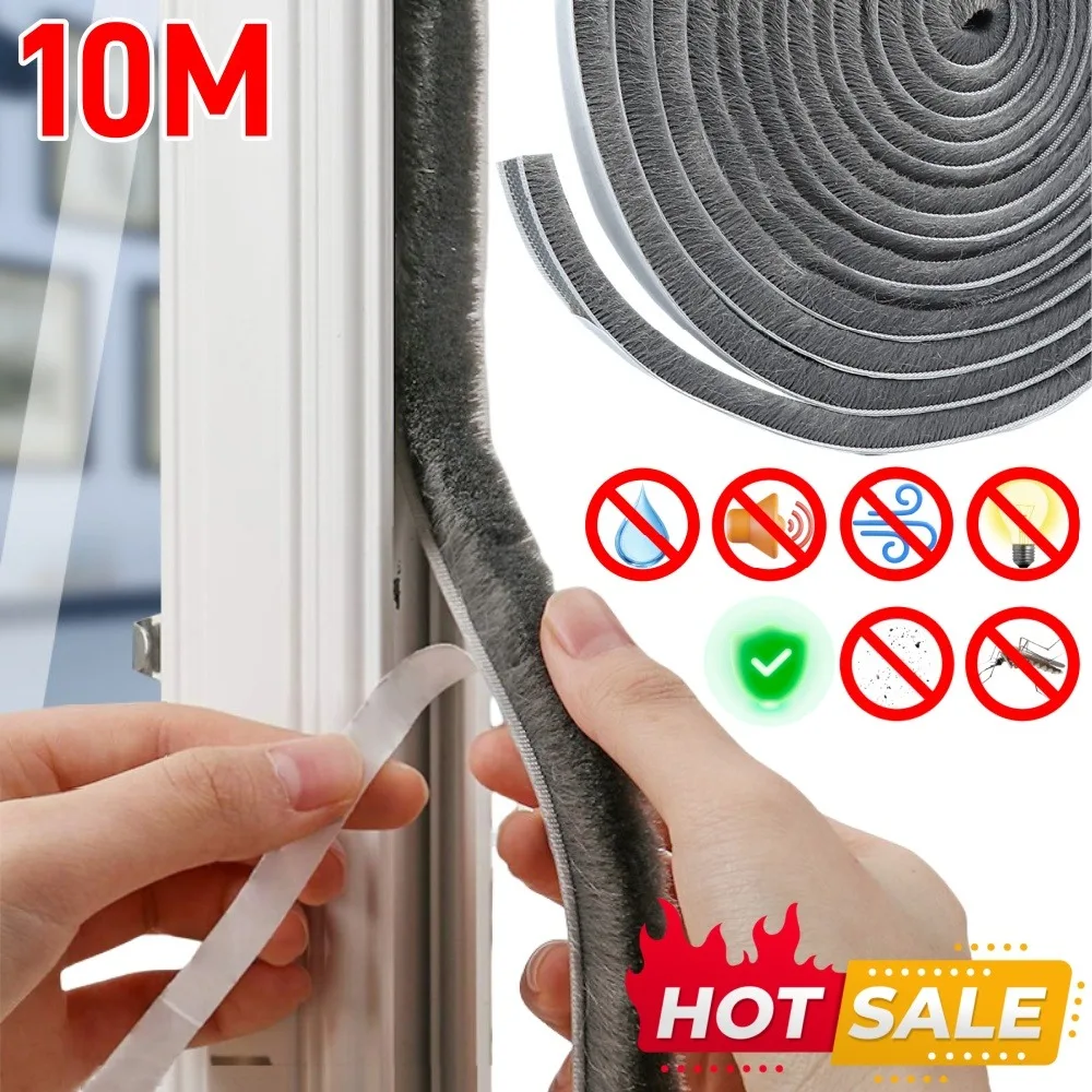 10M Aluminum Alloy Window Sealing Strip Self-adhesive Windproof Soundproof Brush Sealing Strip Door Sealing Gap Filling Strip