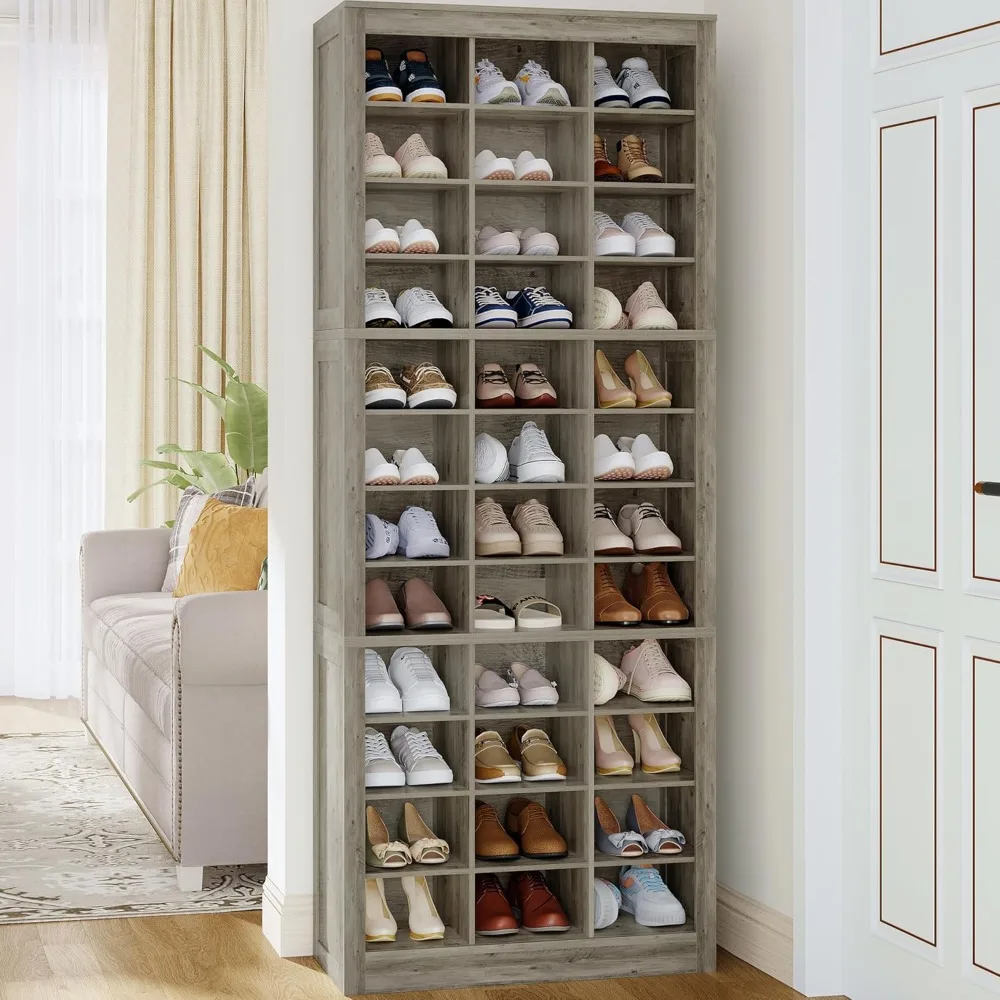 

Shoe Storage Cabinet, 36 Pairs Free Standing Closet Organizer, 8.8 Inch Widened Cell Wood Shoe Organizer, 12 Tiers Vertical Spac