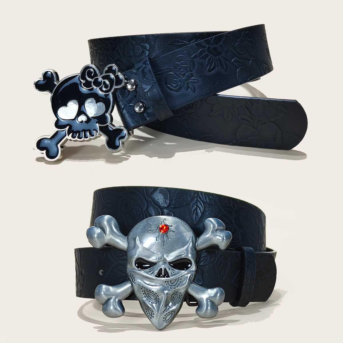 Fashion Skull Belt Men and Women Punk Hardware Jeans Y2K Belt Designer Cool Punk Style Flora Decorated Heavy Metal Dark Belt