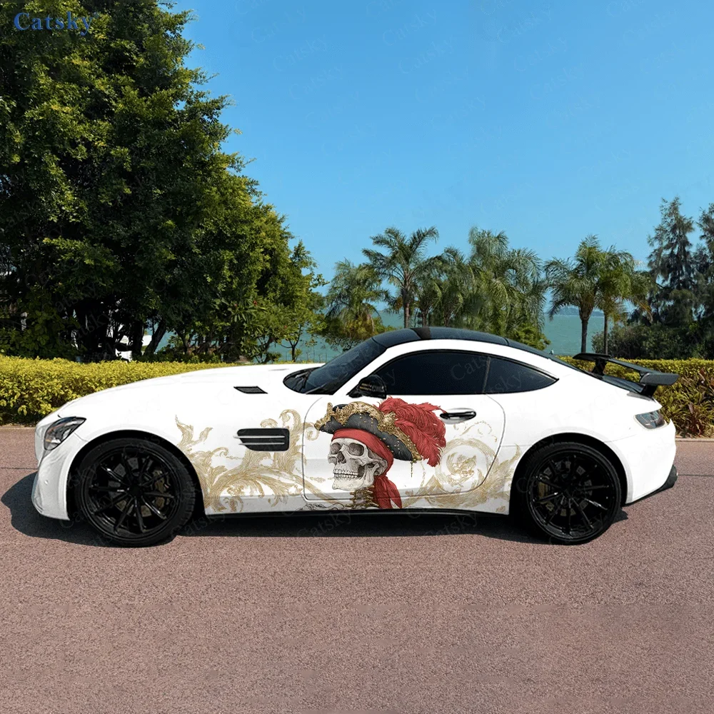 Pirate Skull Dynamic Texture Car Side Sticker Decor,PVC Waterproof Scratch Resistant Decal,Car Protection, Auto Accessories Gift