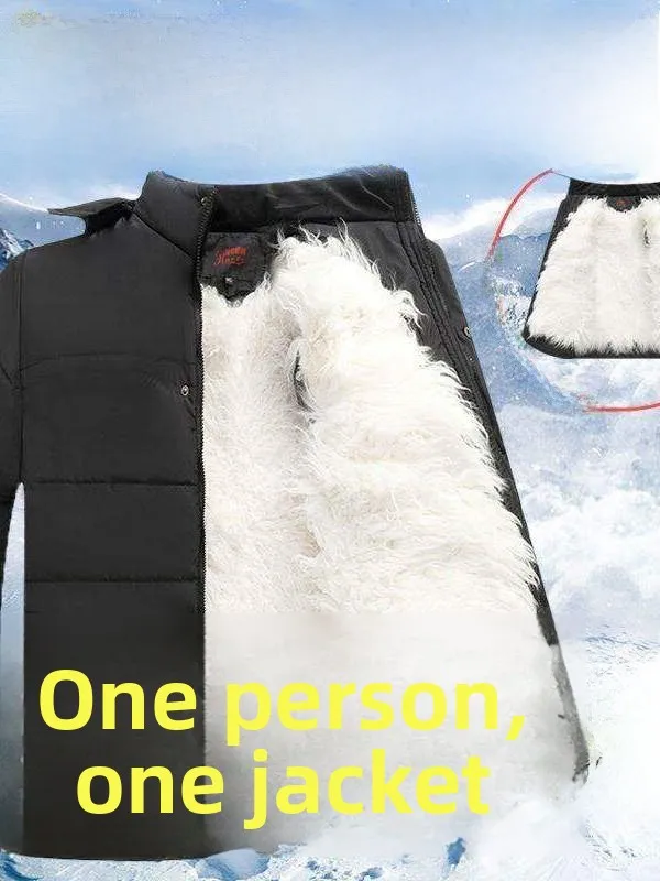 

Men's Thickened Long Hair Cotton Jacket Winter Coat Warm Fluffy Outerwear for Middle-Aged And Elderly Ages 60 to 70