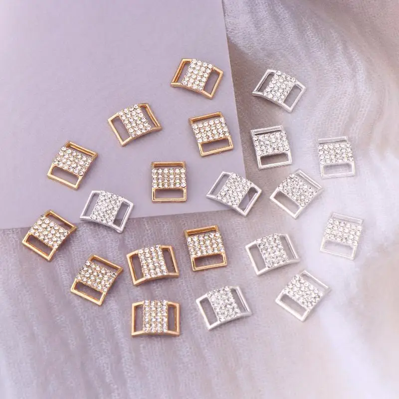 10 Uds. De hebilla de conector de Bikini con diamantes de imitación de 10x15MM, cadena de aleación, traje de baño, hebilla decorativa de diamantes de imitación, accesorios de joyería DIY