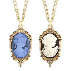 Victoria Pendant Lady Queen Cameo Necklace For Women Gold Color Red White Grey Bead Fashion Jewelry