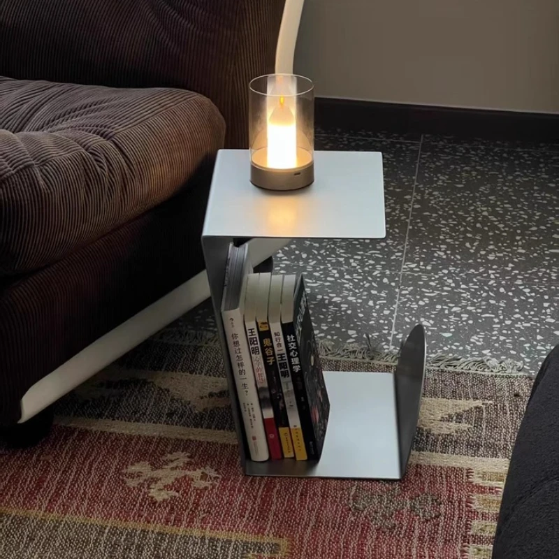 

Bauhaus Stainless Steel Side Tables Designer Metal End Table with Shelf Minimalist Side Table for Living Room Creative Book Rack