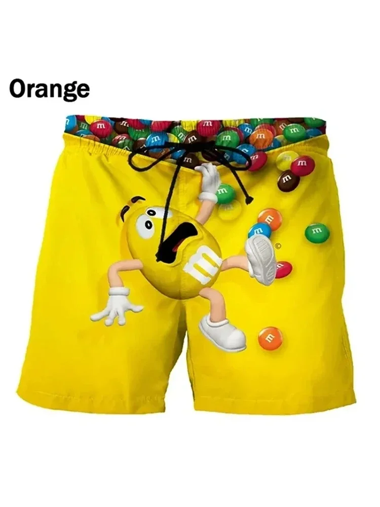 Summer Men\'s Athletic Quick Dry Shorts Quarter Pants Funny M&M\'s Chocolate Bean 3 D Printed Beach Shorts Hawaii Men\'s Shorts