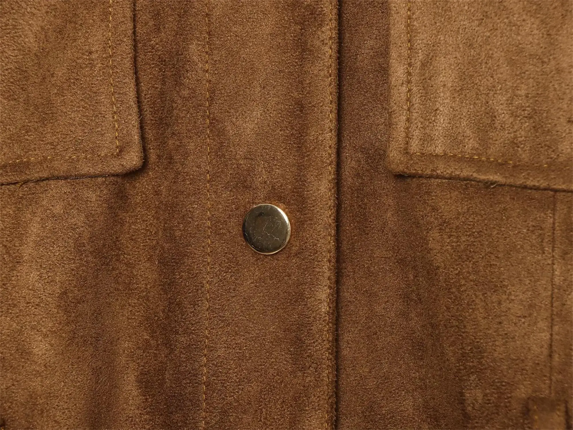 TFMLN Schicke Wildlederjacke für Damen, modischer Reverskragen, lange Ärmel, Taschen, schmal geschnittener Mantel, 2026, neuer Herbst, Gürtel, Damen-Retro-Oberbekleidung – Detail 7