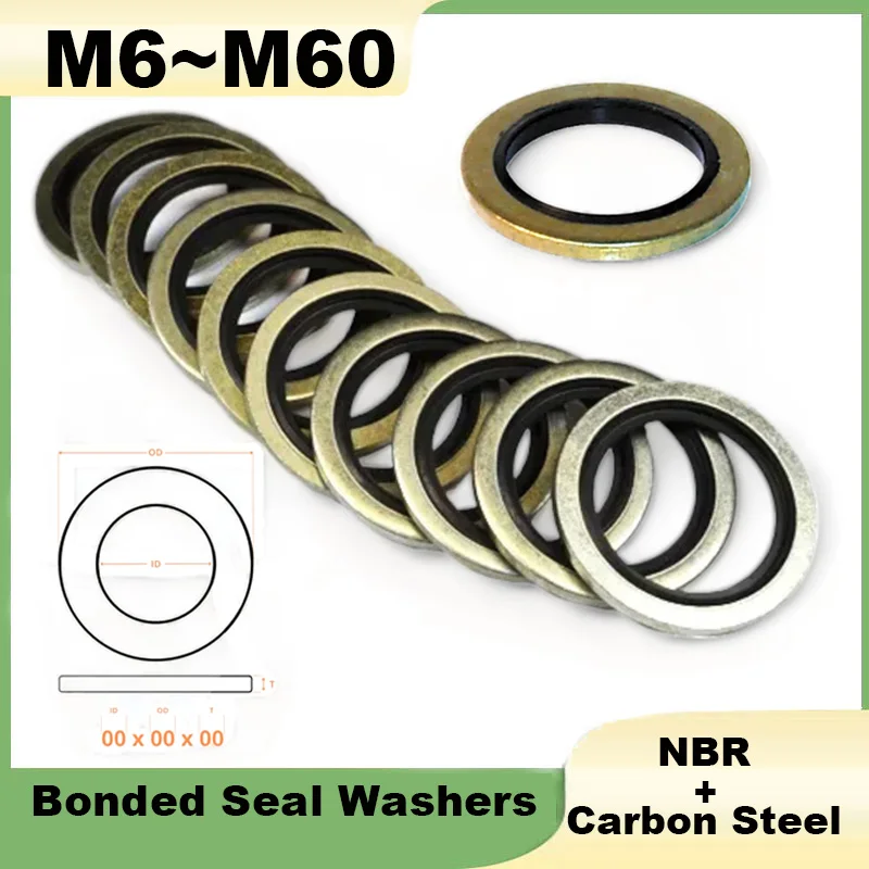 Bonded Seal Washers M6 M8 M10 M12 M14 M16 M18 M20 M22~M60 Metal Rubber Oil Drain Plug Gasket Sealing O Ring Replacement Gaskets