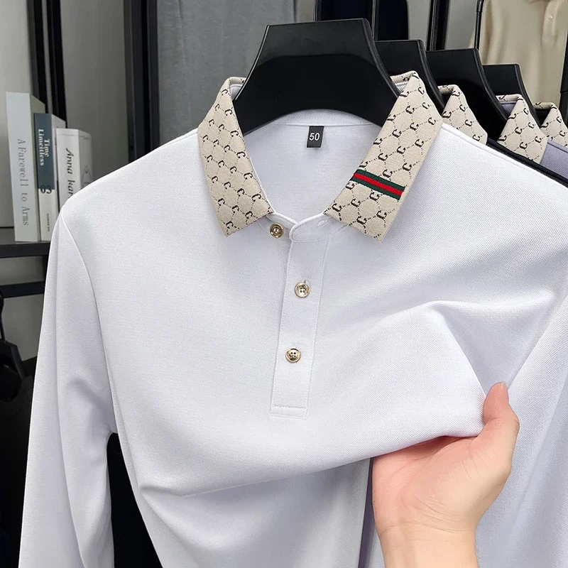 

Original Brand Hot Selling Men's Polo Shirt Lapel Long Sleeve T-Shirt Skin Friendly Soft Autumn New Arrival Business Men's Wear