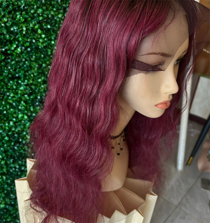 Wine Red Wig Synthetic Glueless Lace Wig For Women Natural Hairline Front Lace Wig Burgundy Long Silk Straight Hair Cosplay Wear