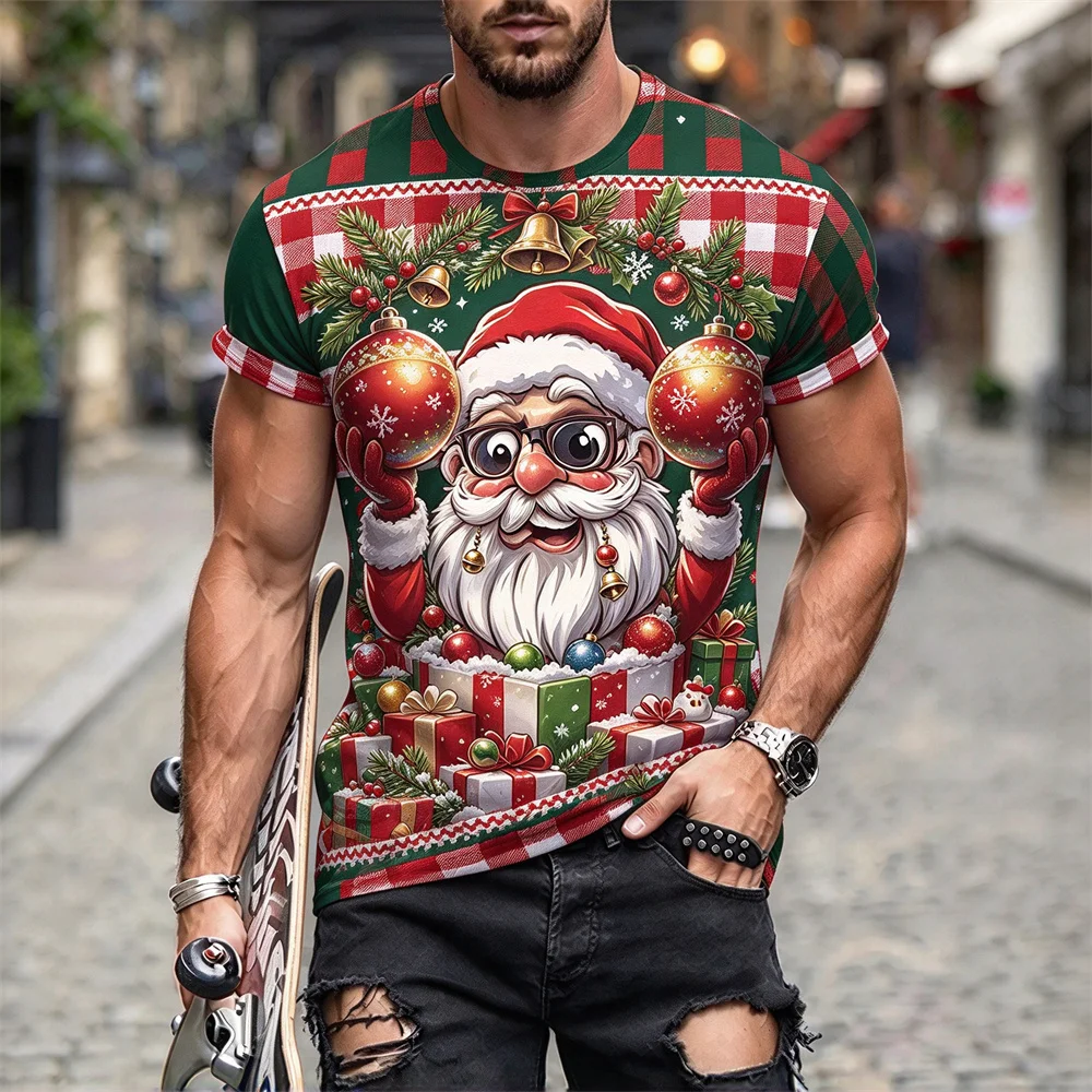 Men's T-shirt Christmas Santa Claus Print T-shirt Short Sleeve O-Neck Tees Autumn Summer Casual Xmas Party Streetwear Men's Tops