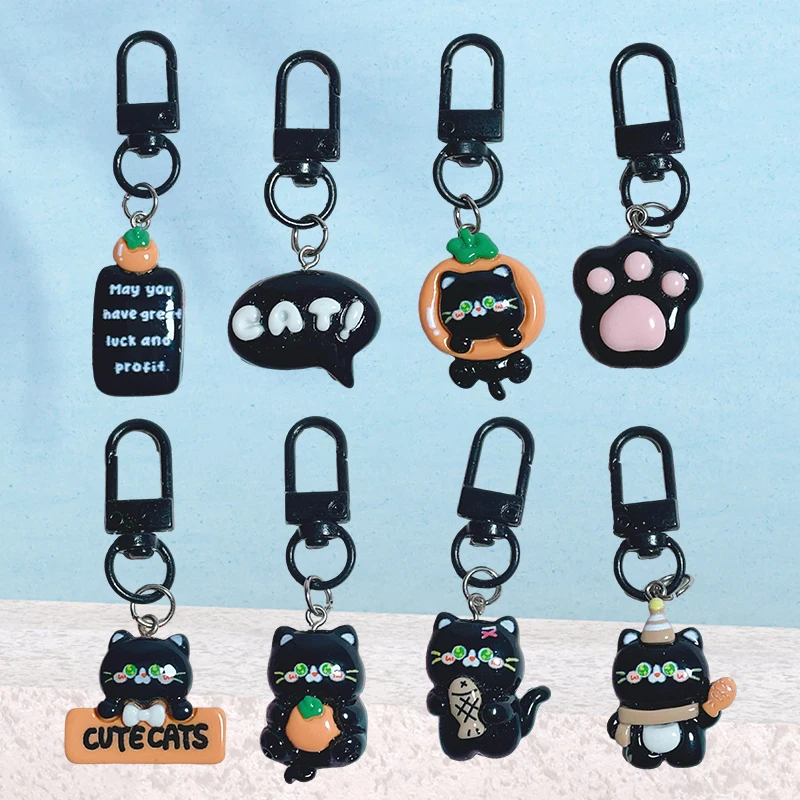 Cute Black Cat Paw Key Chain Cartoon Animal Doll Pendant Couple Keychain Car Key Ring Backpack Charms Bag Decor Accessories