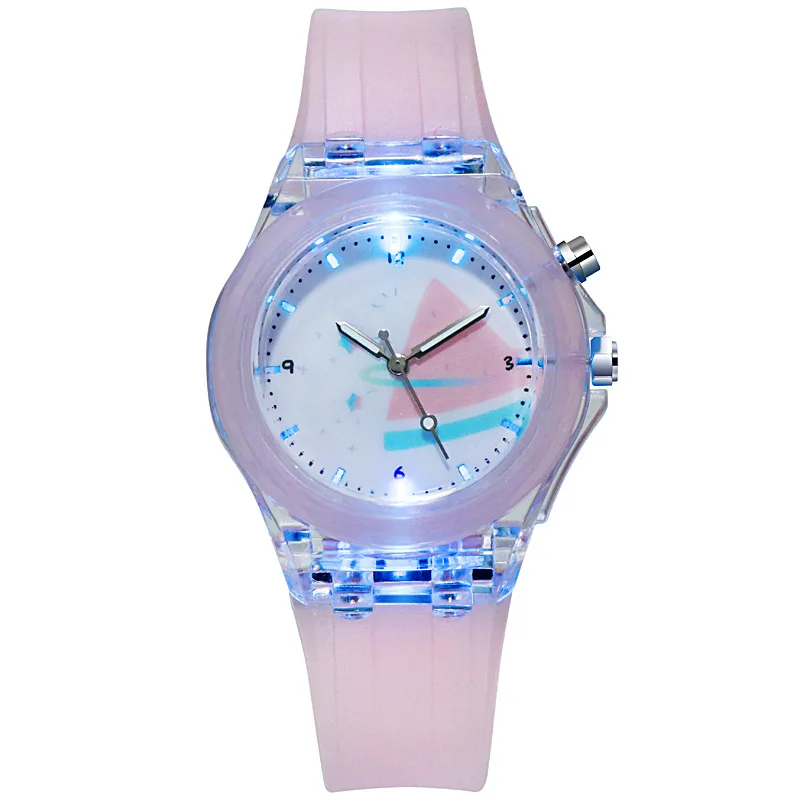 1pcs Jelly Candy Cartoon Watermelon Digital Pointer Quartz Light Girl Watch 1pcs Four-leaf Clover Jewelry Set