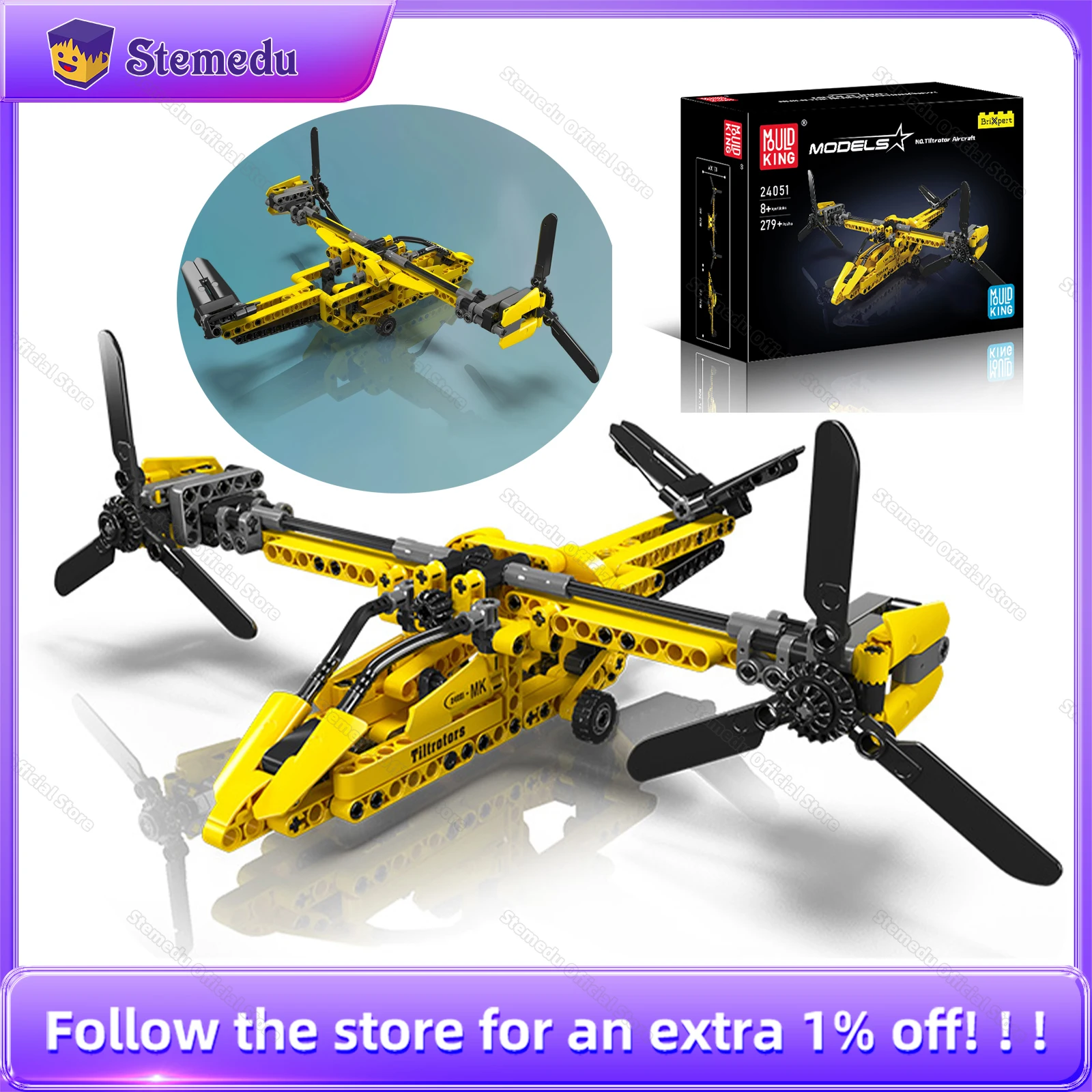 

Mould King 279PCS 24051 Tiltrotor Aircraft Mini Building Blocks Airplane Model STEM Puzzle Assemble Toys Desktop Ornaments Gifts