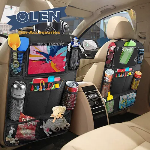 Organizador del asiento trasero del coche con soporte para tableta con pantalla táctil, Protector de bolsillo de almacenamiento automático para viajes