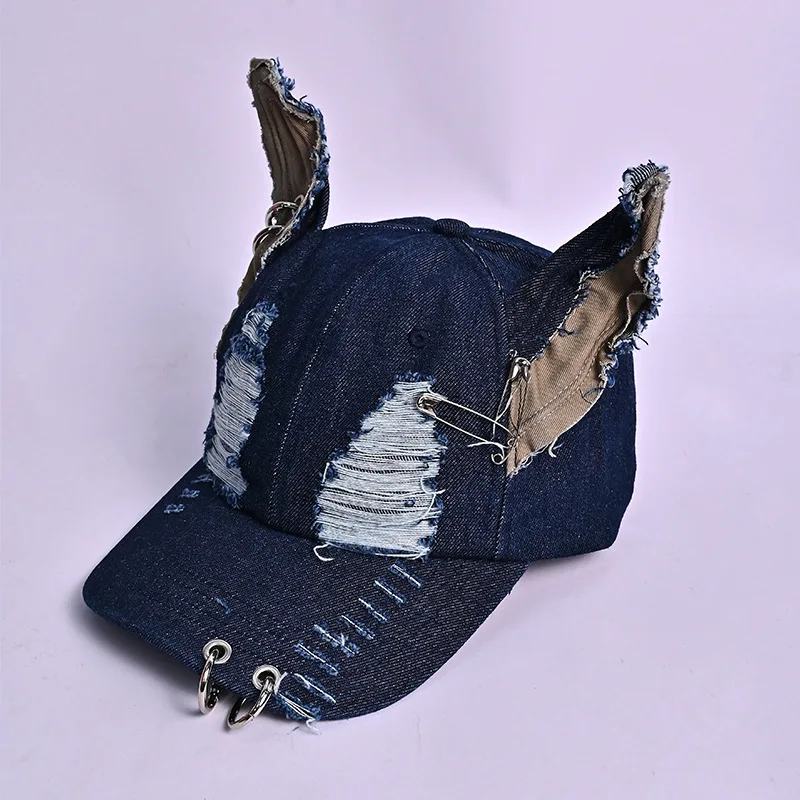 

Бейсболка в стиле хип-хоп с 3D доберманными ушками - ковбойская шляпа унисекс в винтажном стиле из потертого денима Snapback