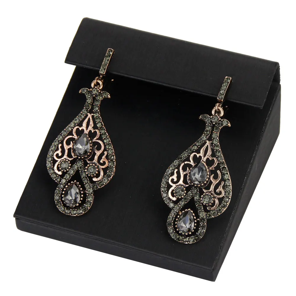 Neovisson Shining Moroccan Gray Crystal Earring Antique Gold Color Turkish Wedding Jewelry Bride Gift Handmade Trendy Earring