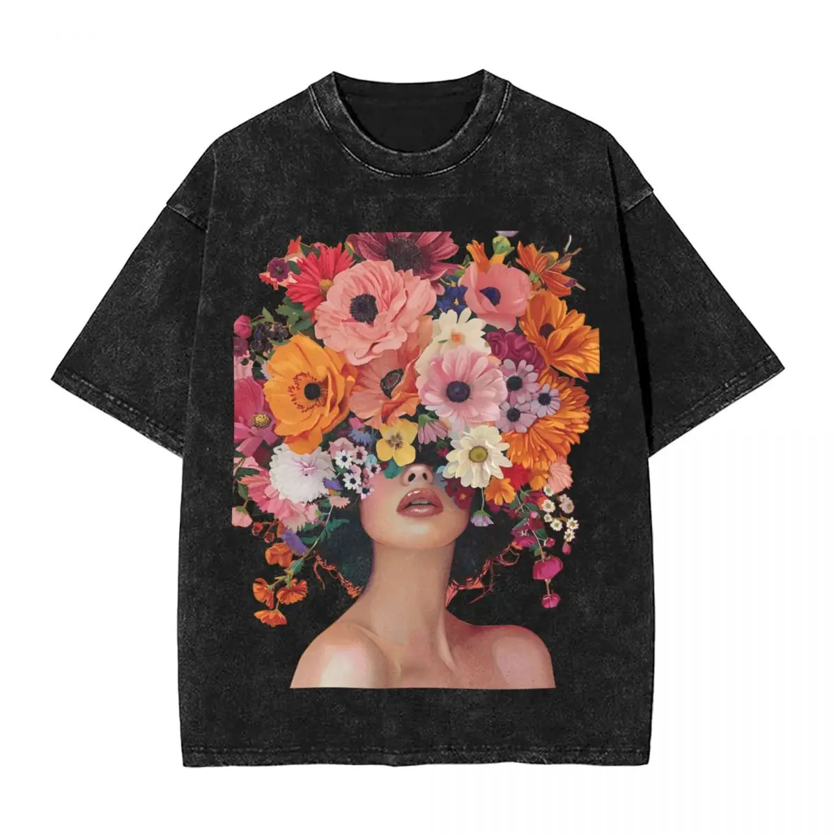 Men Flowers Emerging Out Of Human Eyes And Heads Graphic T-Shirts Top Tees Vintage Short Sleeve T Shirt Crew Neck Leisure Tshirt