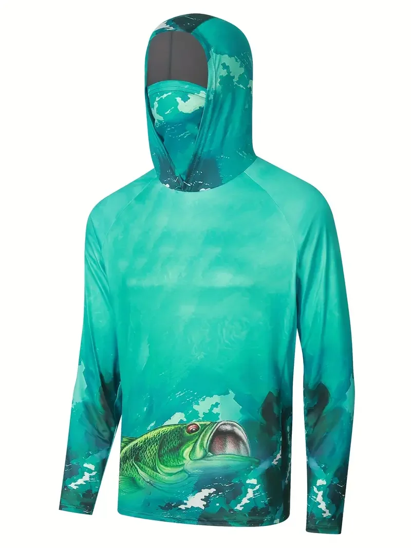 2026 Grey Camouflage Hooded Face Mask Long Sleeved Sun Protection UV Protection Hiking Sportswear for Fishing