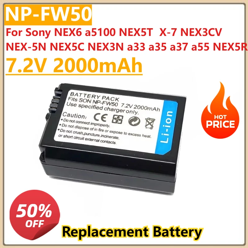 

7.2V 2000mAh NP-FW50 NP FW50 Camera Battery for Sony NEX6 a5100 NEX5T NEX5R X-7 NEX3CV NEX-5N NEX5C NEX3N a33 a35 a37 a55