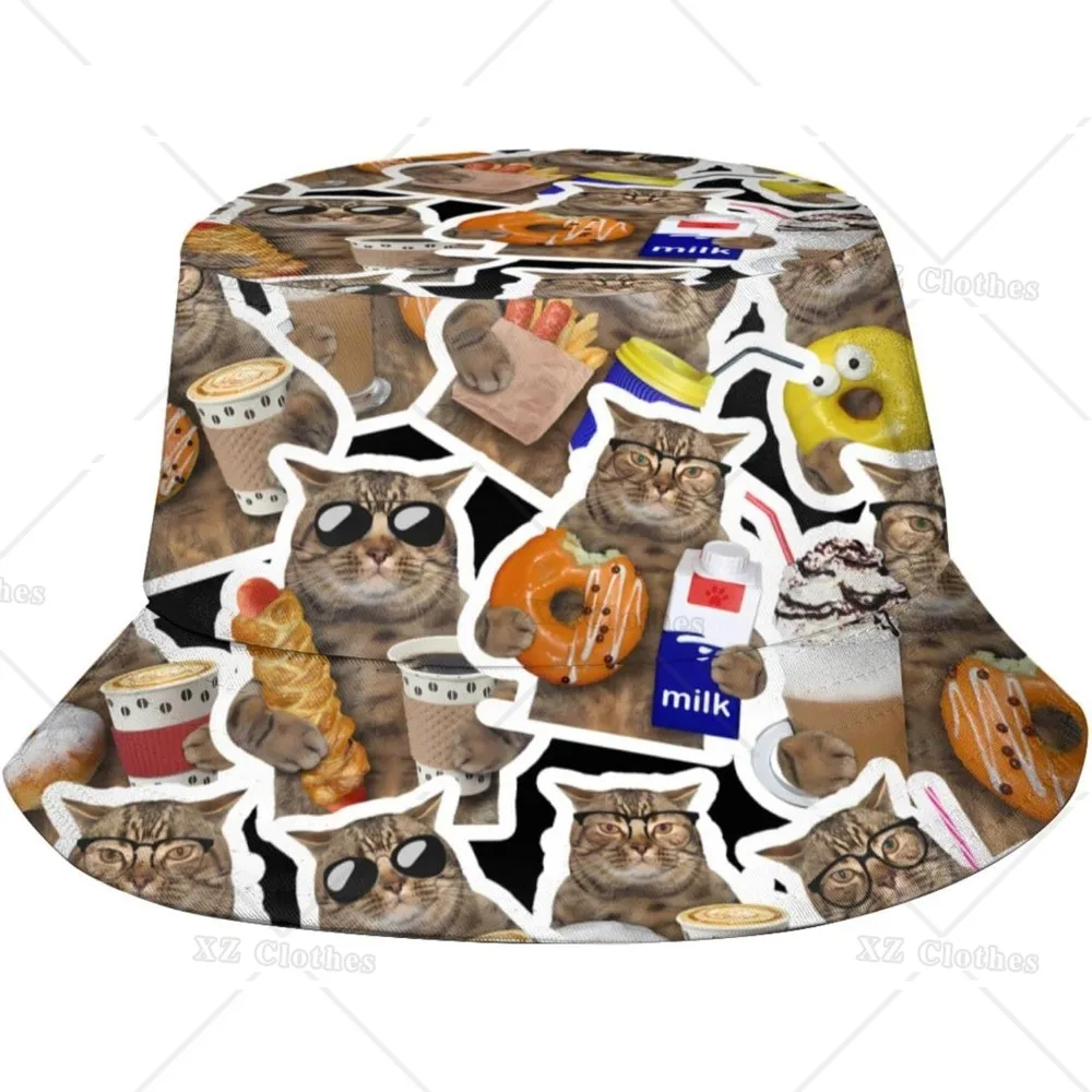 Funny Cats Bucket Hat for Women Men Teens Beach Outdoor Cat Wirh Mask veil Fashion Packable Sun Cap Fishing Caps for Fisherman