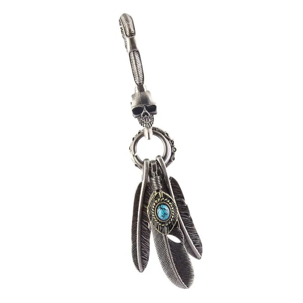 

Vintage Turquoise Feather Key Ring Alloy Punk Keychain Boho Style Gift for Lovers Friends Bag Charm