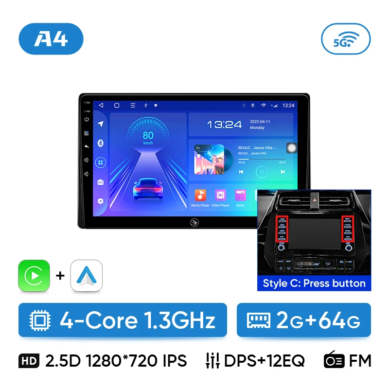 Ainavi Autoradio Voor Toyota Prius 2015 2016 2017 2018 2019 2020 XW50 Draadloze Carplay Android Auto 4G HD IPS Auto Multimedia HDMI