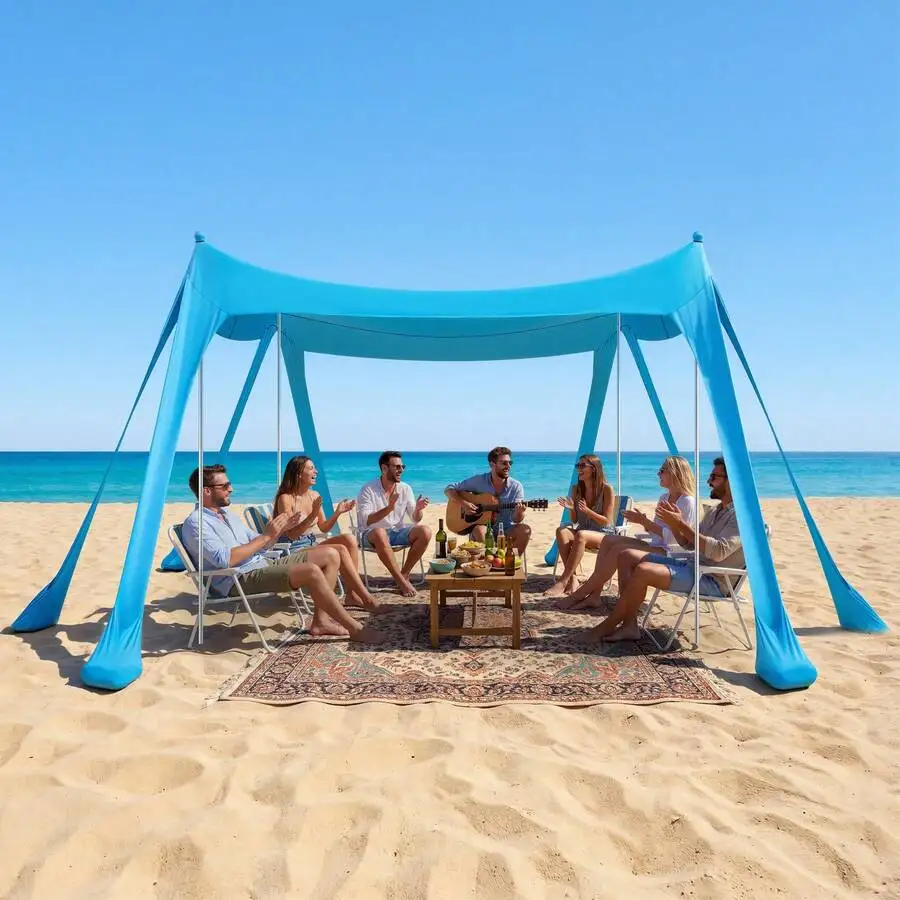 Beach Tent Sun Shelter, UPF50+ Sun Protection, 6.6 Ft Tall, 10 X 10 Ft, Easy Pop Up Beach With Sandbags, Stability Poles, Sand S