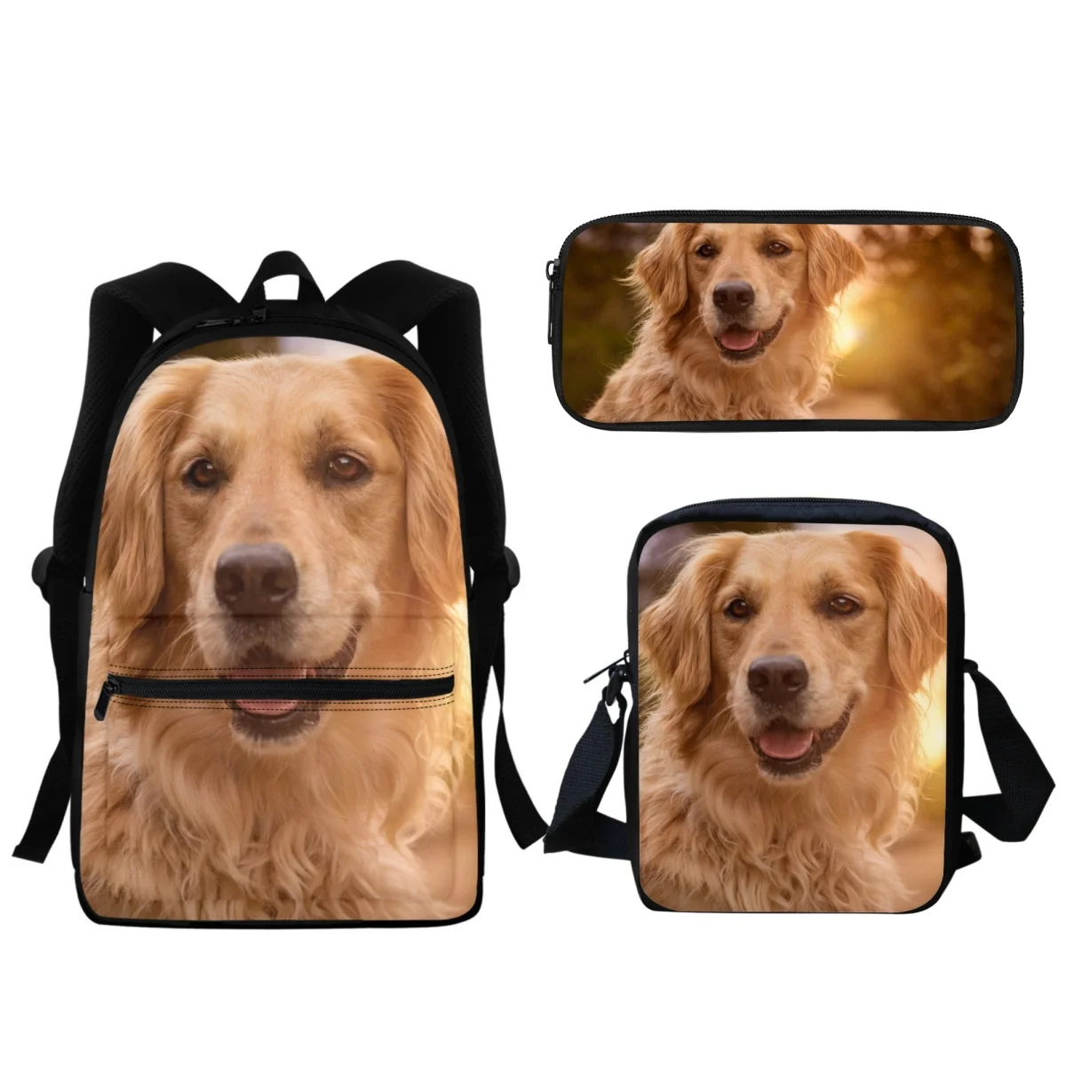 Golden Retriever Print Fashion Student School Bag Meninos Meninas All-Match Zipper BookBags Alta qualidade All-Match Travel Backpack