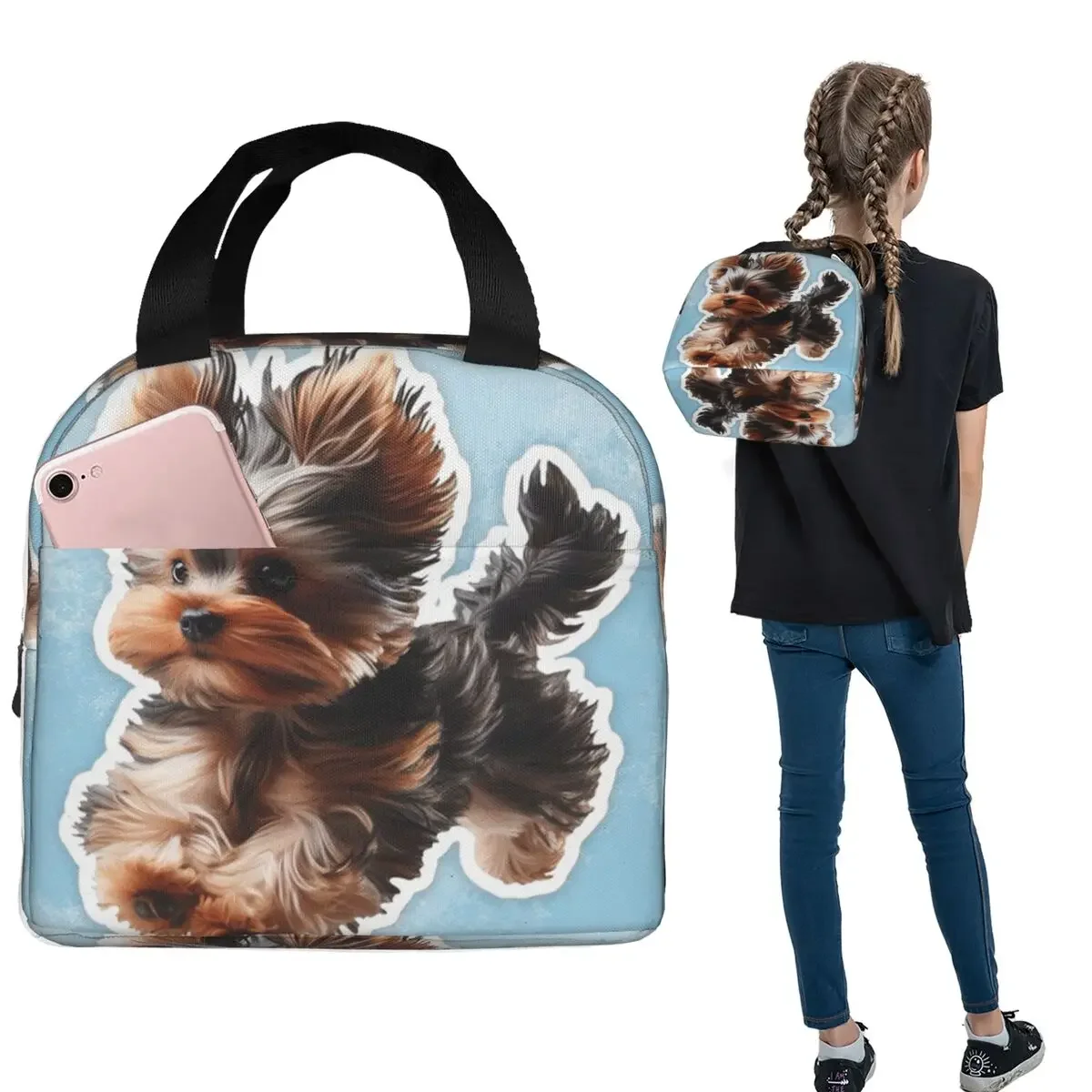 Yorkshire Terrier Dog Pattern Insulated Lunch Bag for Women Kids Portable Food Boxes Thermal Lunch Box Tote