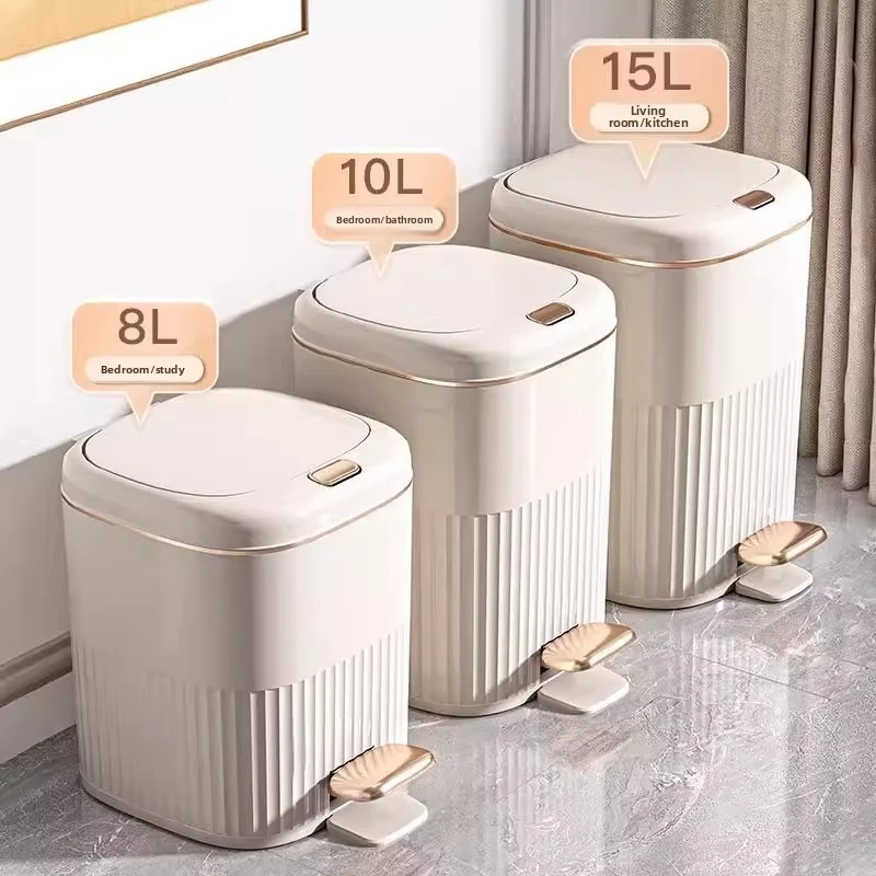 

8/10L Foot Pedal Waste Bins With Lid Luxury Kitchen Trash Can Waterproof Bathroom Ash-bin Large Capacity Living Room Garbage Bin