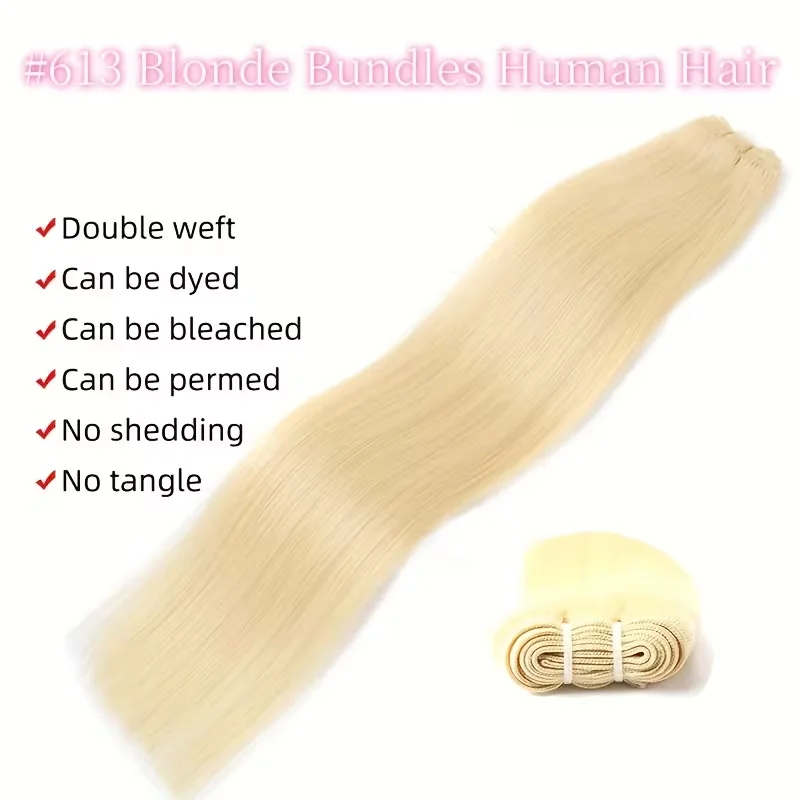 Glattes 613 Blondes Haar 1/3/4 Brasilianische Haarbündel Glattes Remy Echthaar-Tressen 26 28 30 32 34 36 38 40 Zoll Bündel – Detail 5
