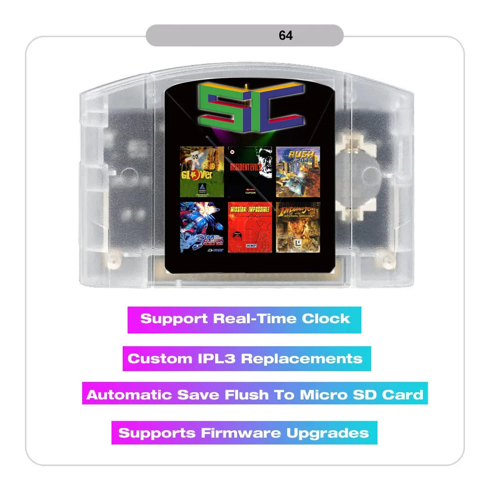 EVERDRIVESC64 Игровой картридж с открытым исходным кодом N64 3000 в 1 для игровой карты Nintendo 64, бесплатная совместимость с картой 16 ГБ, поддержка игр 64DD