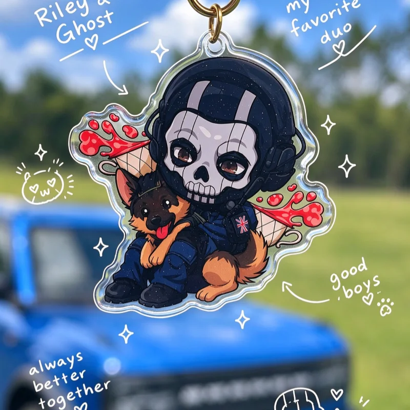 NO AI Art Simon Ghost Riley & König Acrylic Keychain - Cute Chibi Military Character Pendant Bag Charm for Game Fans