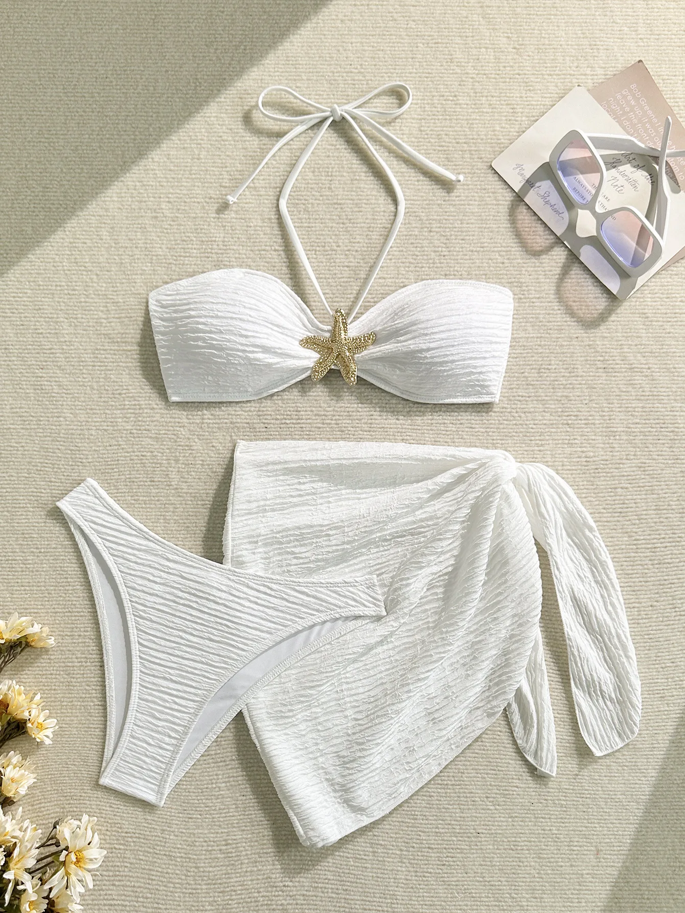 

Новинка 2025 года, комплект бикини-бандо, женский купальник в рубчик, женский купальник из 3 предметов, бикини, купальный костюм, бикини