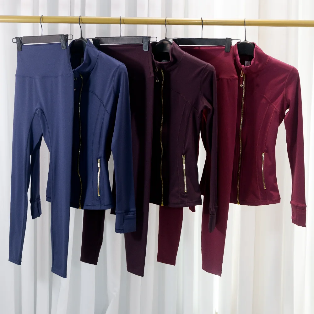 Set with a high-end feel, stand-up collar, slim-fit jacket for women, slimming nine-point yoga pants, casual two-piece set