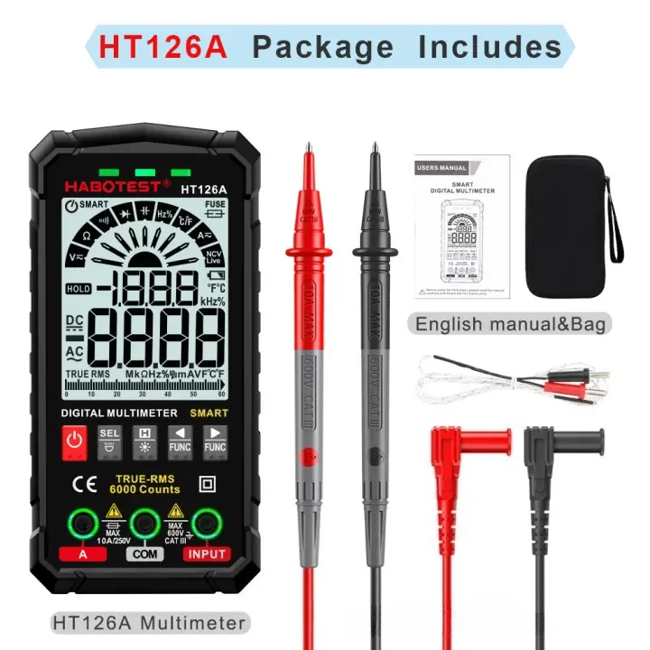 1PC NEW HABOTEST HT126A/HT126B Digital Multimeter In Stock 6000 Counts True RMS Backlight/Color LCD NCV Original Box
