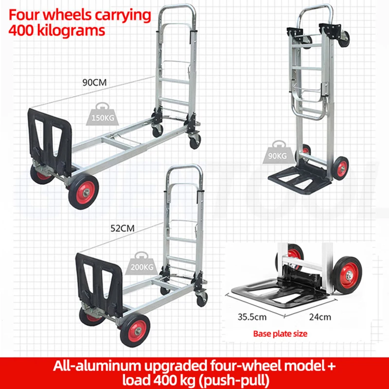 100kg/200kg Luggage Cart Folding Truck Manual Folding Heavy Shopping Cart Household Telescopic Push-Pull Cart To Pull Goods Cart